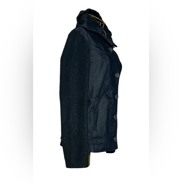 Prana Mixed Media Toni Jacket in Dark Indigo with Warm Arms in Black & Hoodie, S - Picture 6 of 16